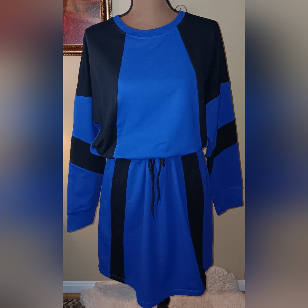 2/$50 NY&Co Blue & Black Long Sleeve Sweater Dress, L